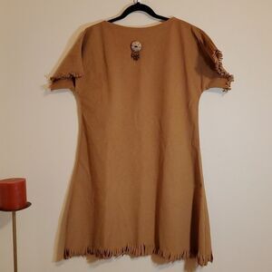 Western Boho Tan Faux Suede Dress Fringe Sleeves & Hem Medium